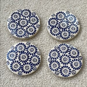 Handcrafted Blue and White Floral Coasters Set